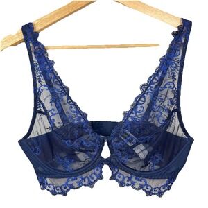 Lise Charmel Nuit Folie Underwire Bra 34D Blue Dark Romantic Lace Boudoir Glam